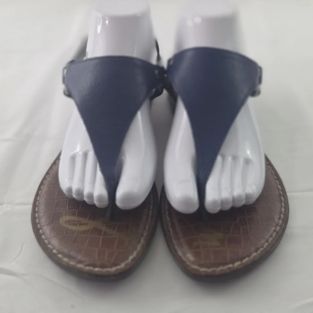 Sam Edelman Greta Sandals Womens 9 Navy Blue Leather Quiet Luxury Resort Coastal
